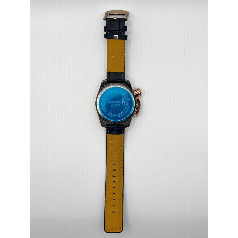 NWOT Emporio Watch NO.8975 Black/Rose Gold New Chronograph Canteen Crown